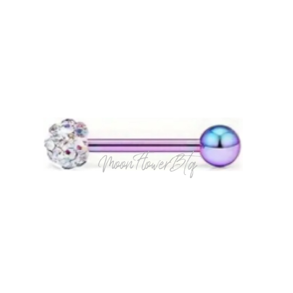 Cz Covered Rainbow Barbell Tongue Ring